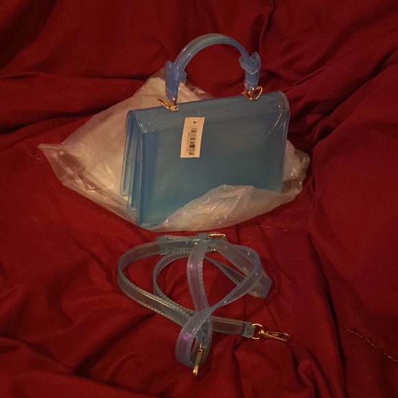 Teal, see through, hand bag with detachable shoulder strap. - Picture 5 of 5